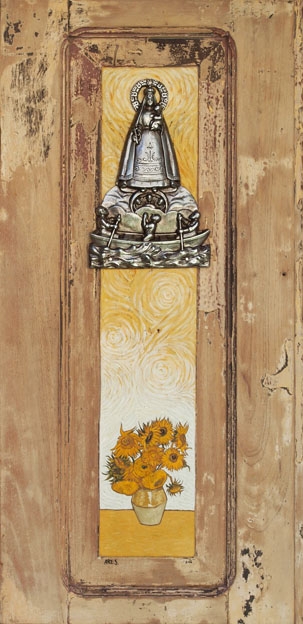 Girasoles para la Virgen, mixta s/madera, 2016
