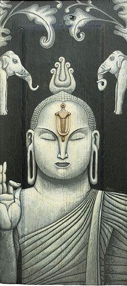 Buda, acrilico y metal s/ madera, 2017